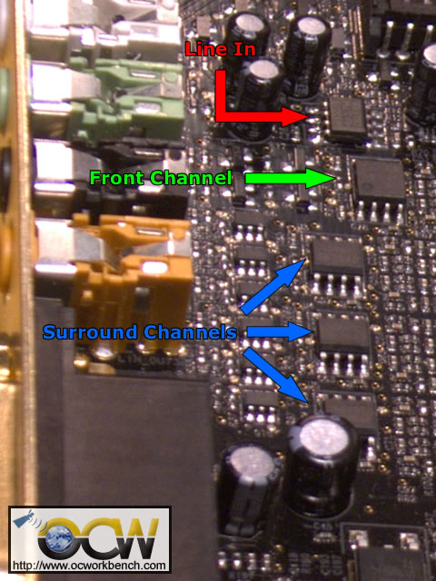 Locations of the opamps on an X-Fi card