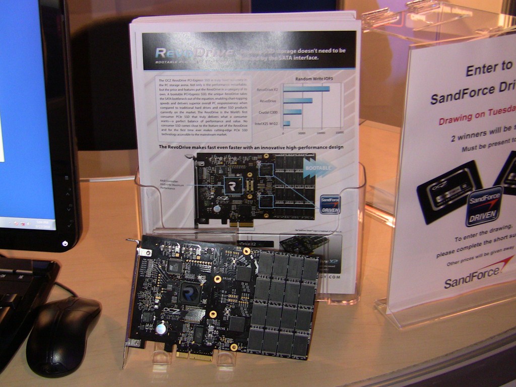 IDF 2010 OCZ RevoDrive X2 sighted at IDF 2010 running max read and write speeds of 730MB/s-740MB/s and 4K random writes of 120,000 IOPS