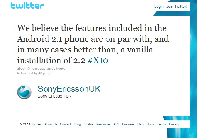 Sony Ericsson Xperia X10 will not get Android 2.2 update