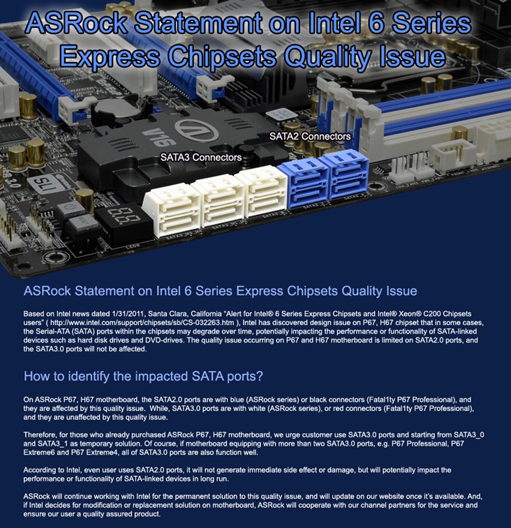 ASRock issues statement about Intel bug on P67/H67 boards