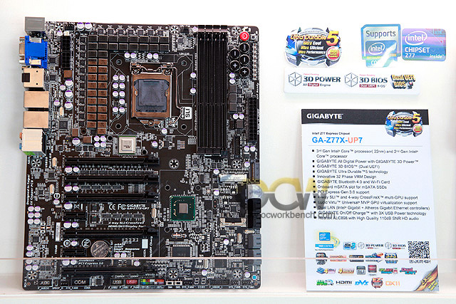 Computex Taipei 2012 Coverage Gigabyte showcases upcoming AMD FM2 board Gigabyte F2A85X-UP4 and Intel boards Gigabyte GA-Z77X-UP7, Gigabyte GA-X79S-UP5 WIFI by ocworkbench.com 