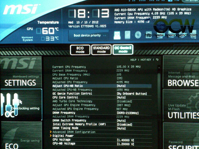 MSI FM2-A85XA-G65 OC Genie 2 Auto Overclocks AMD A10-5800k to 4GHz at 105x39