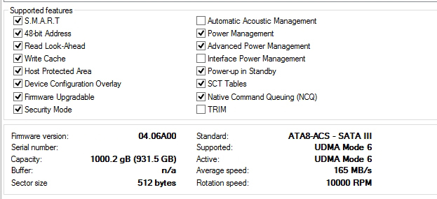 wd velocirator 1TB spec