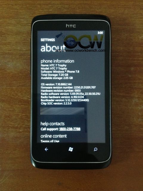 Forcing Windows Phone 7.8 OS update 7.10.8862.144 on HTC Trophy 7 