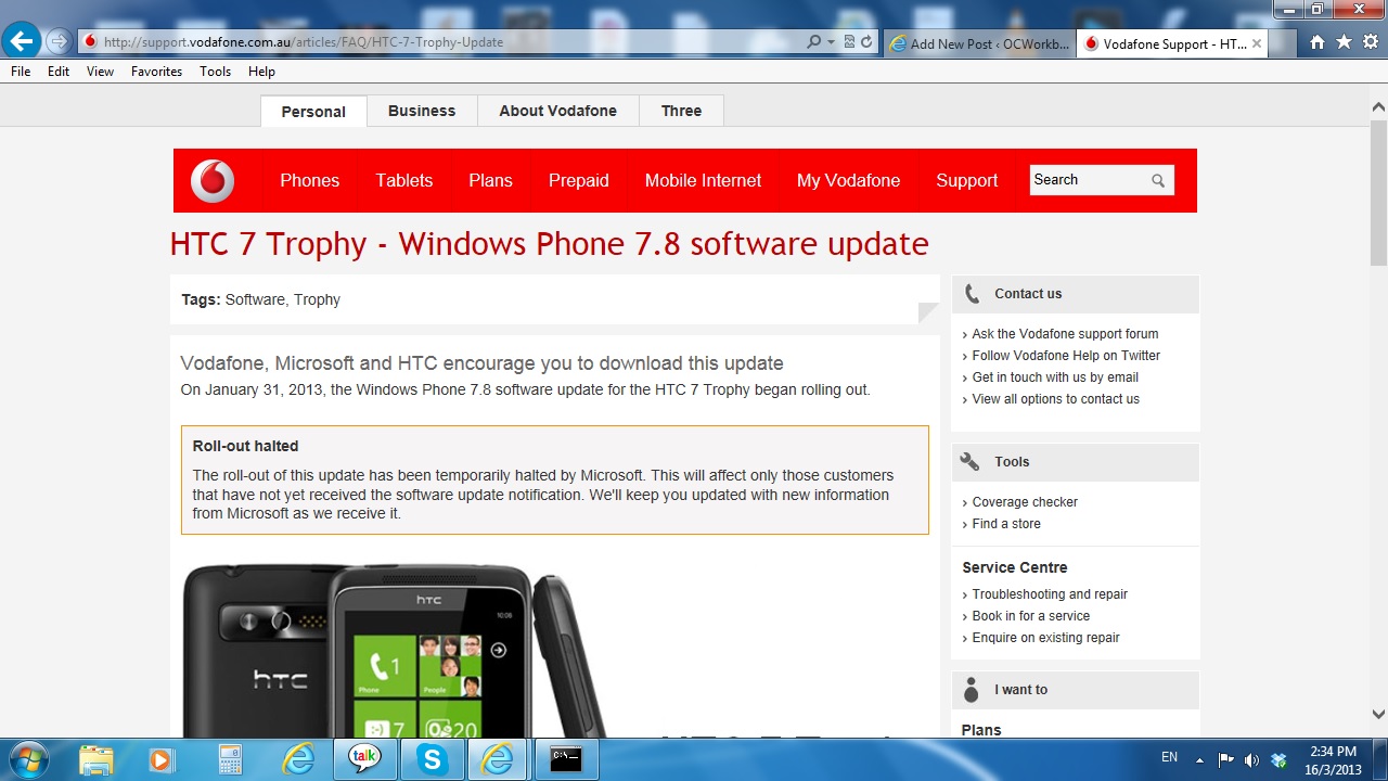 vodaphone htc trophy 7 update halted