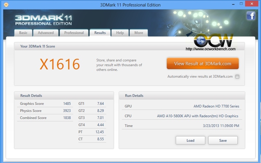 3DMARK11 results Before Overclock