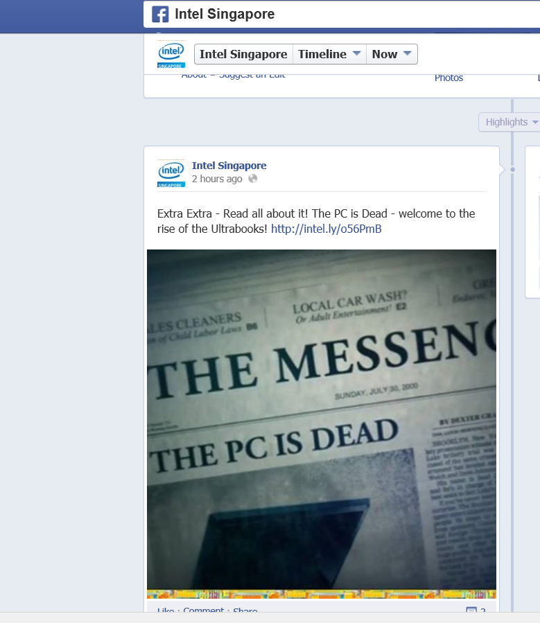 Intel announces the PC is dead on their Facebook page