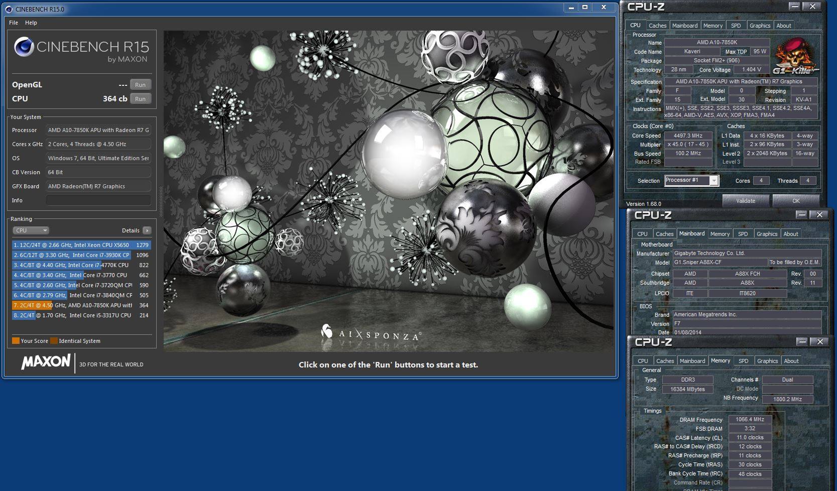 AMD Kaveri A10-7850K on Gigabyte G1 Sniper A88X results on social media
